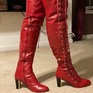 Midnight Velvet RED Thigh High Boots.  Hot Hot Hot